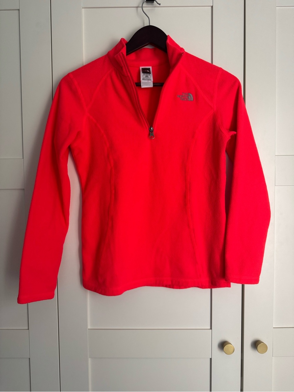 The North Face Girls Neon Orange Pink Half-Zip Fleece Pullover Size 14/16